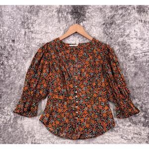 Free People Top Small Womens Floral Cotton Woven Button Down Blouse